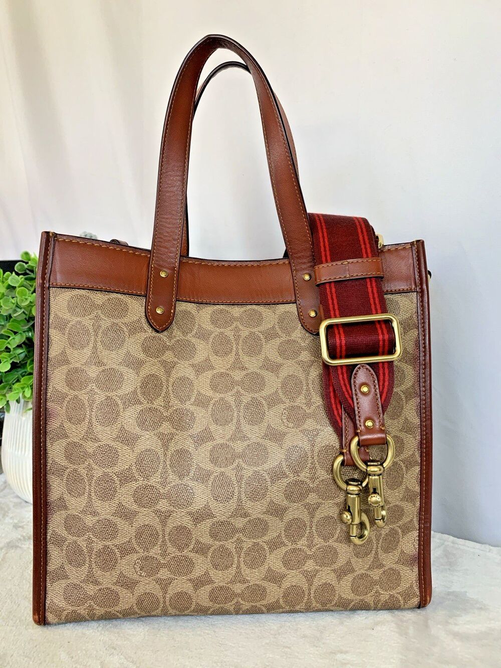 Coach CO766 Truffle Rust Carriage & Signature Coated Canvas Tote